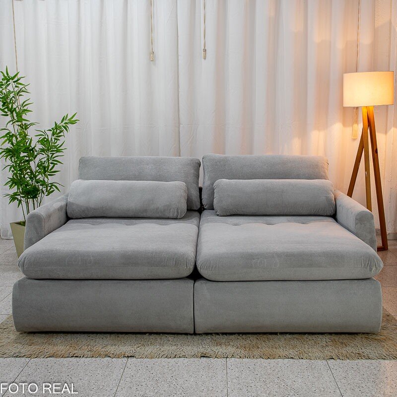 Sofá Retrátil Amaranto Premium 2.30m Veludo Plush Prata - Sem Caixa - Imagem 8