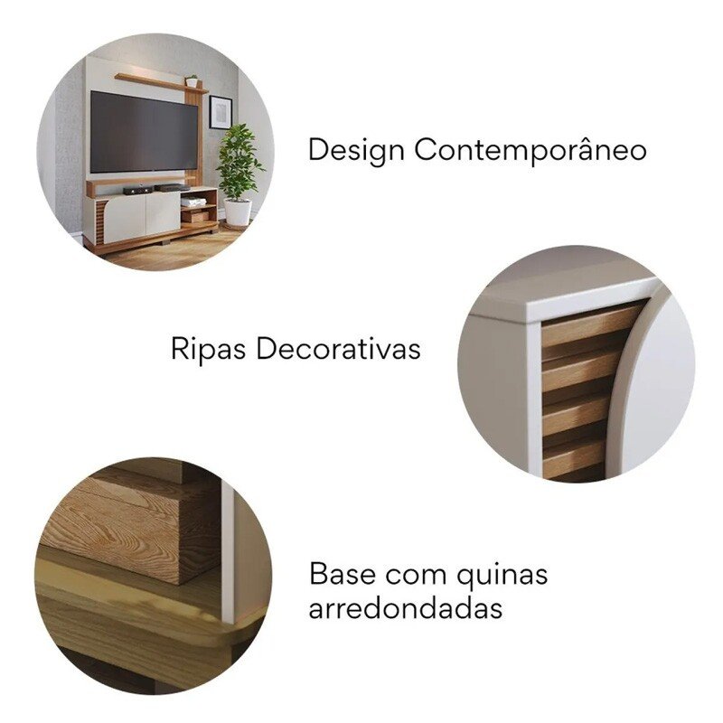 Home Jurerê Larg. 1.50m Off/Freijó para TV até 65" - Colibri - Imagem 6
