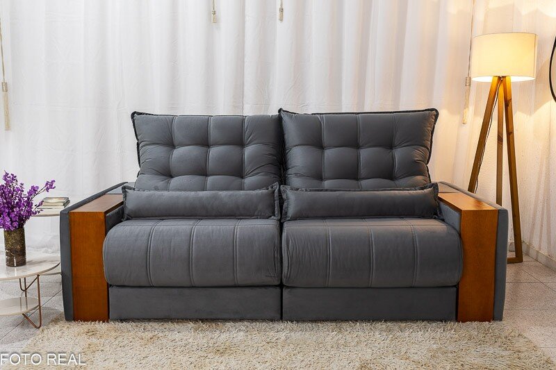 Sofá Retrátil Reclinável Gênova 2.50m Veludo Cinza 814 - Molas Ensacadas - Imagem 4