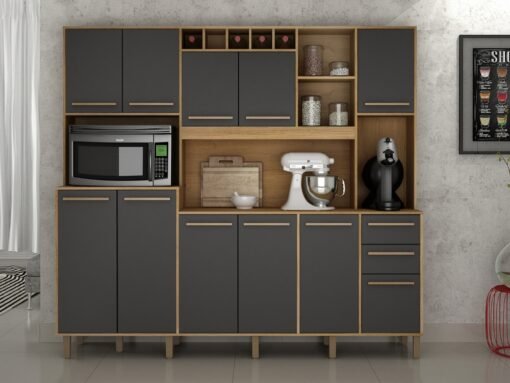 Armário Kit de Cozinha Petra 11 portas - Cinamomo/Grafite