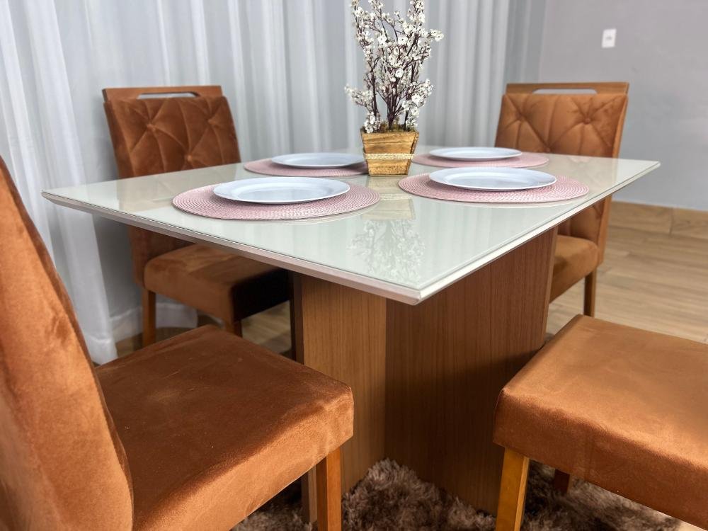 Mesa de Jantar Helo 1.20x0.90 Com 4 Cadeiras Jasmim - Mel/Off White/Terracota - Imagem 4