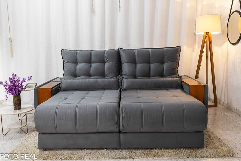 Sofá Retrátil Reclinável Gênova 2.50m Veludo Cinza 814 - Molas Ensacadas - Imagem 5