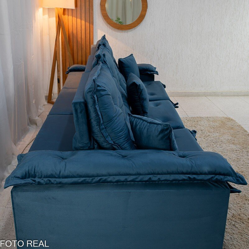 Sofá Retrátil Reclinável Porto Madri 2.70m Veludo Azul - D28 Pró Aditivada - Imagem 8