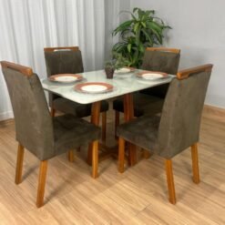 Mesa de Jantar Bali 1.20x0.80 Com 4 Cadeiras Isa - Cinamomo/Off White/Marrom Veludo