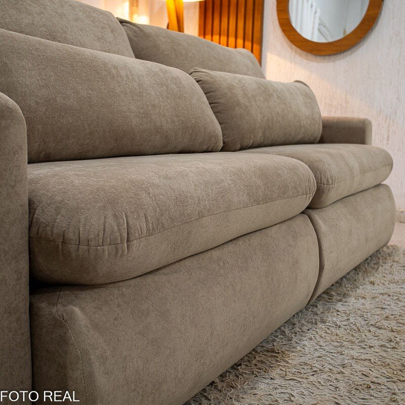 Sofá Retrátil Amaranto Premium 2.30m Veludo Plush Bege - Sem Caixa - Imagem 15