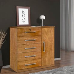 Cômoda Vane 012 Cinamomo 5 Gavetas 1 Porta Larg. 0.92m - JL Móveis