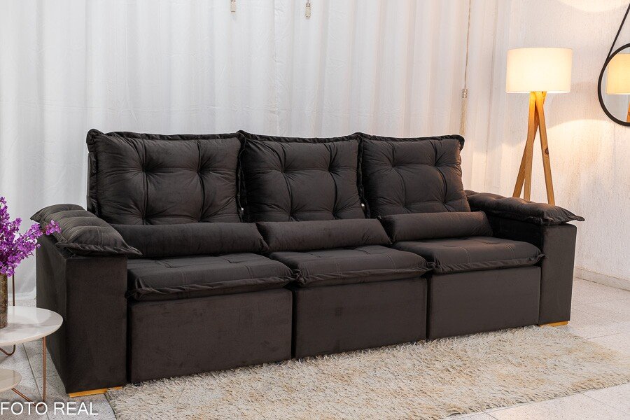 Sofá Retrátil Reclinável Grécia 2.70m Veludo Marrom - Sem Caixa - Imagem 3