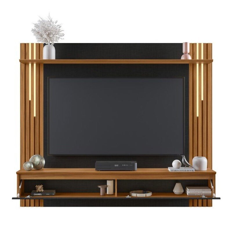 Painel NT 1345 Larg. 1.80m Preto/Freijó Ripado C/ Led para TV até 65" - Notável - Imagem 2