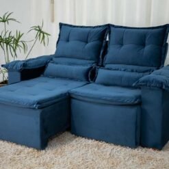 Sofá Retrátil Reclinável Nicole 1.80m Veludo Azul A16