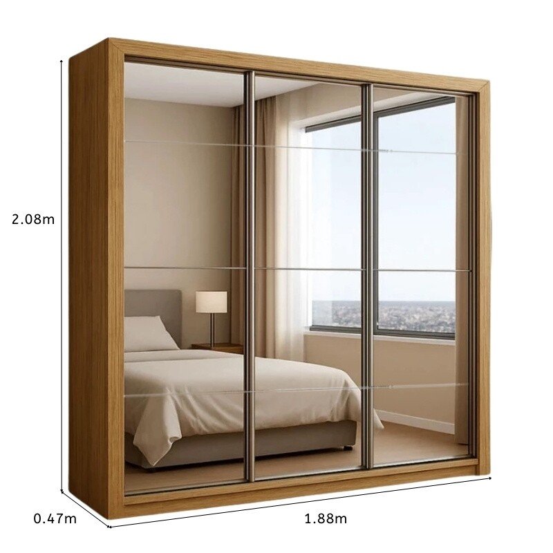 Guarda-Roupa Veneza Premium Larg. 1.88m 3 Portas C/ 3 Espelho 4 Gavetas Cinamomo Carioca - Imagem 3