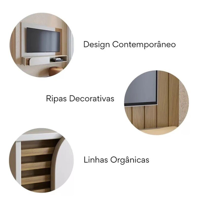 Home Suspenso Jurerê Larg. 1.60m Off/Freijó Para TV até 60" - Colibri - Imagem 5