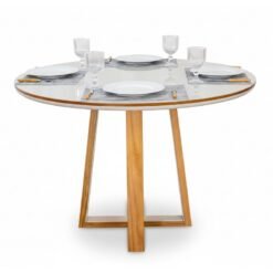 Mesa de Jantar Atlanta Redonda 120cm Cinamomo/Vidro Off - Minas Plac
