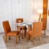 Mesa de Jantar Pedro 120×80 Mel Vidro Off + 4 Cad. Genova Veludo Terracota 513 Madeira Art Assento - Entregue Montada
