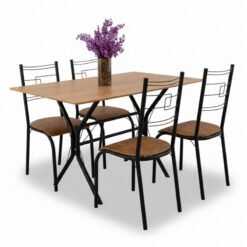 Mesa Paraty Base Cabo Frio Preto Tampo Madeirado 120×75 4 Cadeiras Paraty Assento Marrom - Teixeira