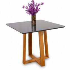 Mesa Pedro 90x90 Vidro Grafite/Base Madeira Art Assento - Entregue Montada