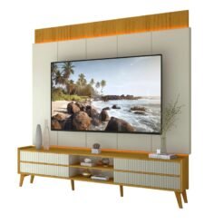 Rack Magnífico 212 Larg. 2.18m + Painel Magnífico 220 Nature/Off C/LED e Detalhe Ripado - Gelius