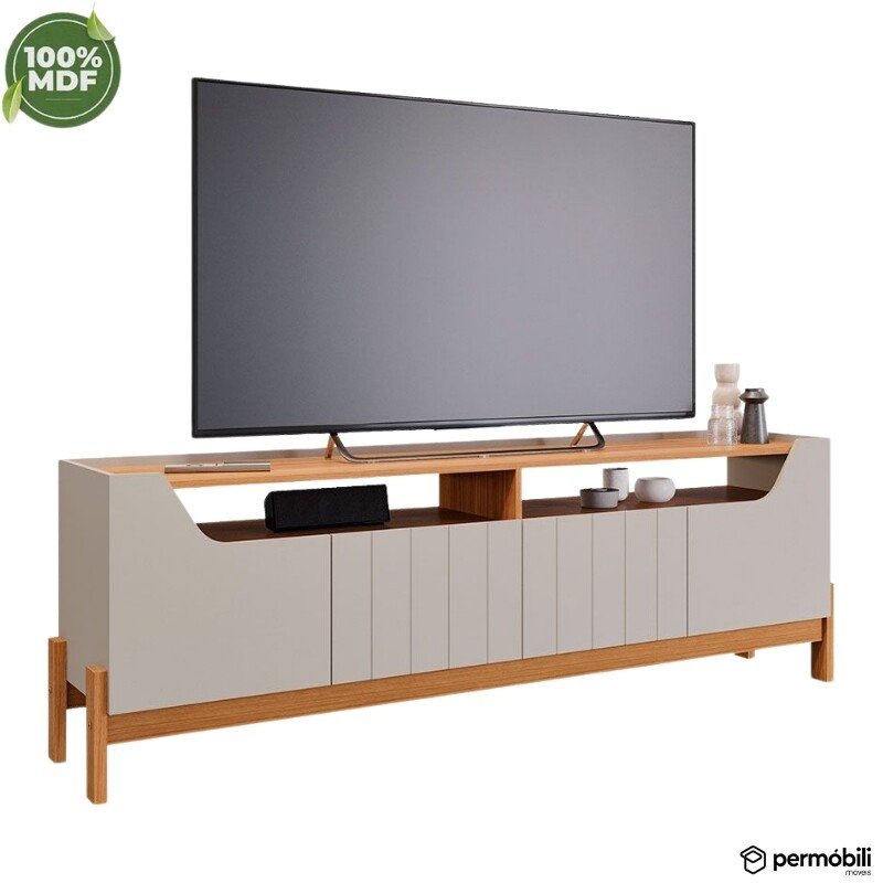Rack Bancada Moema Larg. 1.85m Off/Cinamomo 100% MDF para TV até 70" - Permóbili