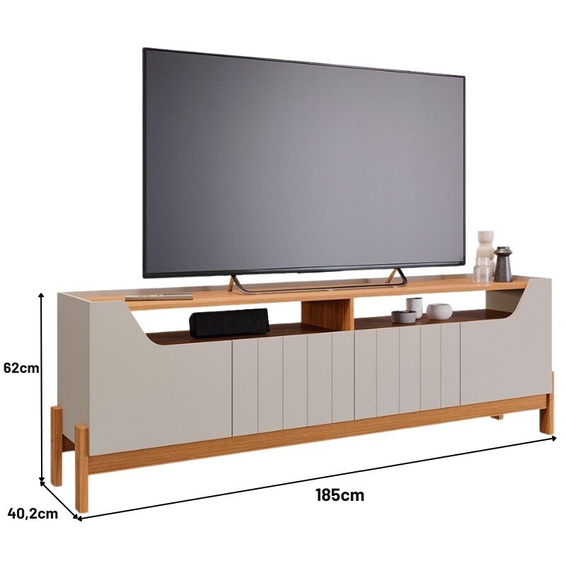 Rack Bancada Moema Larg. 1.85m Off/Cinamomo 100% MDF para TV até 70" - Permóbili - Imagem 4