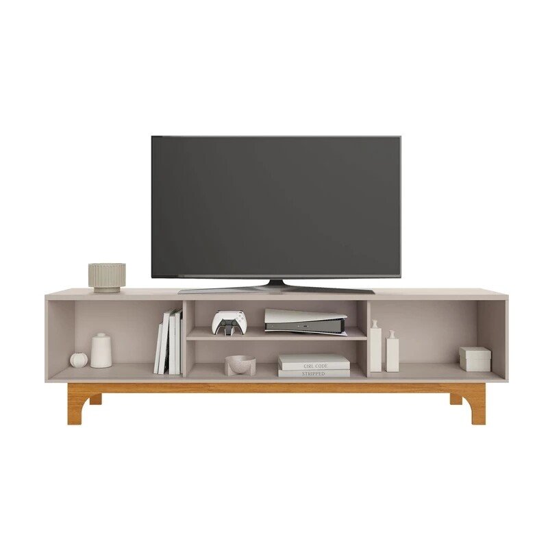 Rack Triunfo Larg. 2.00m Cinamomo/Off + Painel Riso Larg. 2.07m Cinamomo Ripado para TV até 75" - JCM - Imagem 2