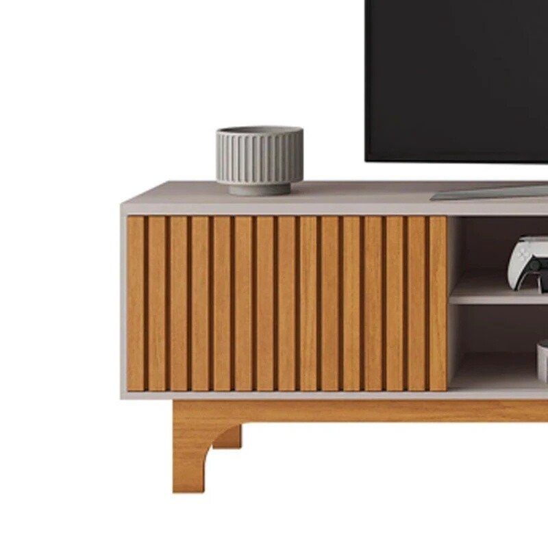 Rack Triunfo Larg. 2.00m Cinamomo/Off + Painel Riso Larg. 2.07m Cinamomo Ripado para TV até 75" - JCM - Imagem 5