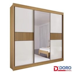 Roupeiro Casal Los Angeles Cinamomo/Off 3 Portas 6 Gavetas C/ 1 Espelho Detalhe Ripado Portas Flex 100% MDF Larg. 2.73m - D Doro
