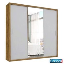Roupeiro Casal Veneza Cinamomo/Off 3 Portas 4 Gavetas C/ 1 Espelho Larg. 1.88m - Carioca
