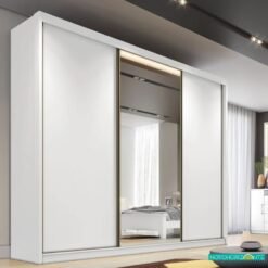 Roupeiro Casal Diamond Plus Neve 3 Portas 6 Gavetas C/ 1 Espelho 100% MDF Larg. 2.41m - Novo Horizonte