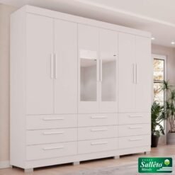 Roupeiro Dinamarca Branco C/Espelho 6 Portas 9 Gavetas C/pés Larg. 1.80m - Sallêto
