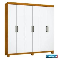 Roupeiro Solteiro Recife Cinamomo/Branco 6 Portas 2 Gavetas  C/Pés Larg. 1.53m - Carioca