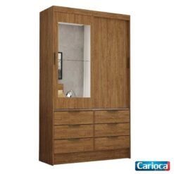 Roupeiro Solteiro Sevilha Cinamomo 2 Portas C/ 1 Espelho 6 Gavetas Larg. 1.08m - Carioca