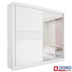 Roupeiro Titanium Branco 2 Portas C/ 1 Espelho Detalhe Ripado 100% MDF Larg. 2.20m - D Doro