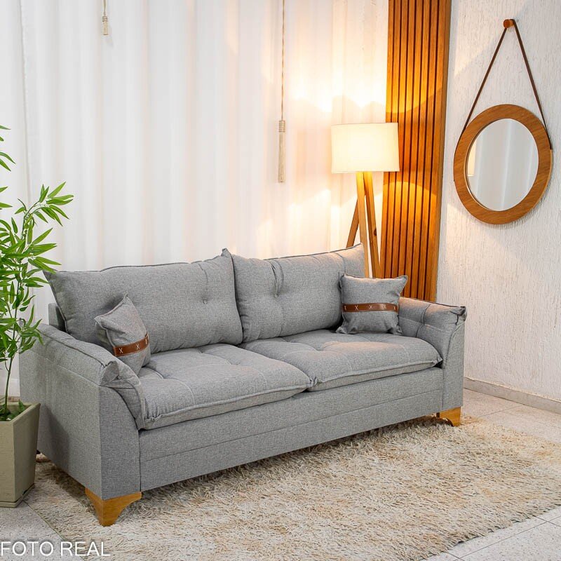 Sofá 3 Lugares Creta Linho Cinza 27 Larg. 2.00m - Molas bonnel