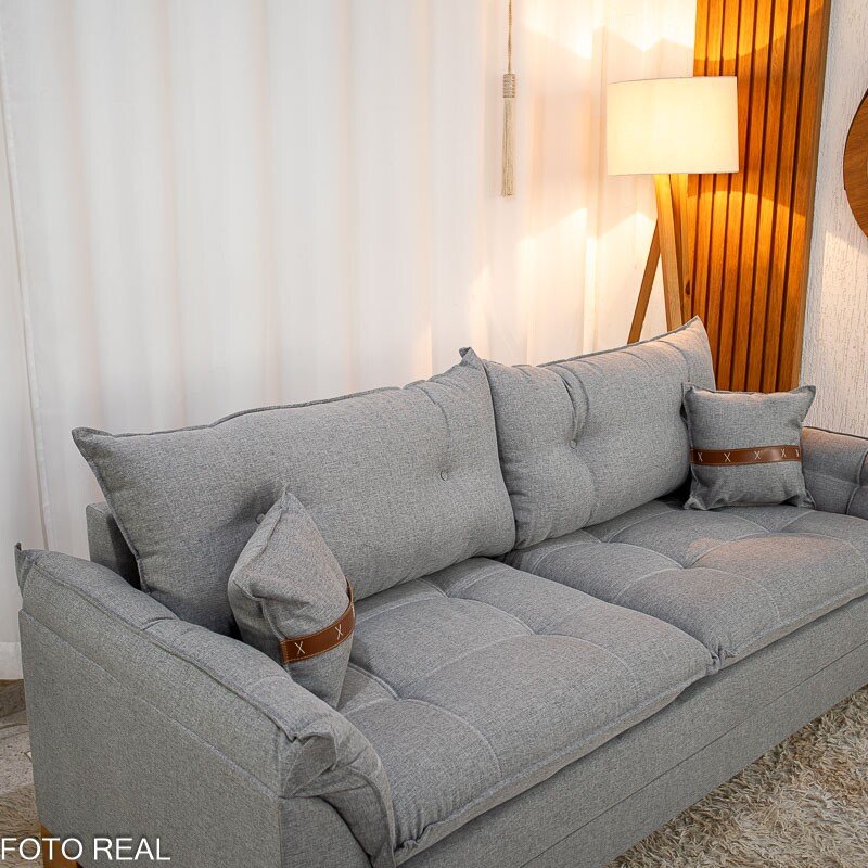 Sofá 3 Lugares Creta Linho Cinza 27 Larg. 2.00m - Molas bonnel - Imagem 3