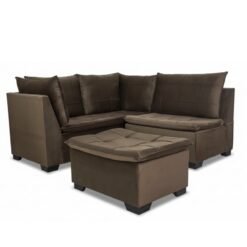 Sofá Canto 5 lugares com Puff Viena Veludo Marrom A17