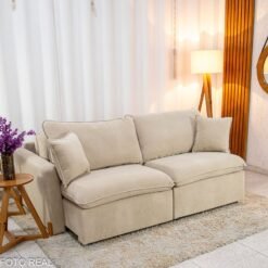 Sofá Retrátil Luma 2.00m Veludo Premium Bege 37 - Sem Caixa