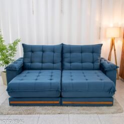 Sofá Retrátil Reclinável Barcelona 2.30m Veludo Azul 325 - D33 e Molas Ensacadas