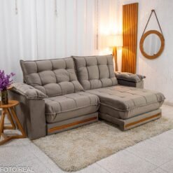 Sofá Retrátil Reclinável Barcelona 2.50m Veludo Cinza 319 - D33 e Molas Ensacadas