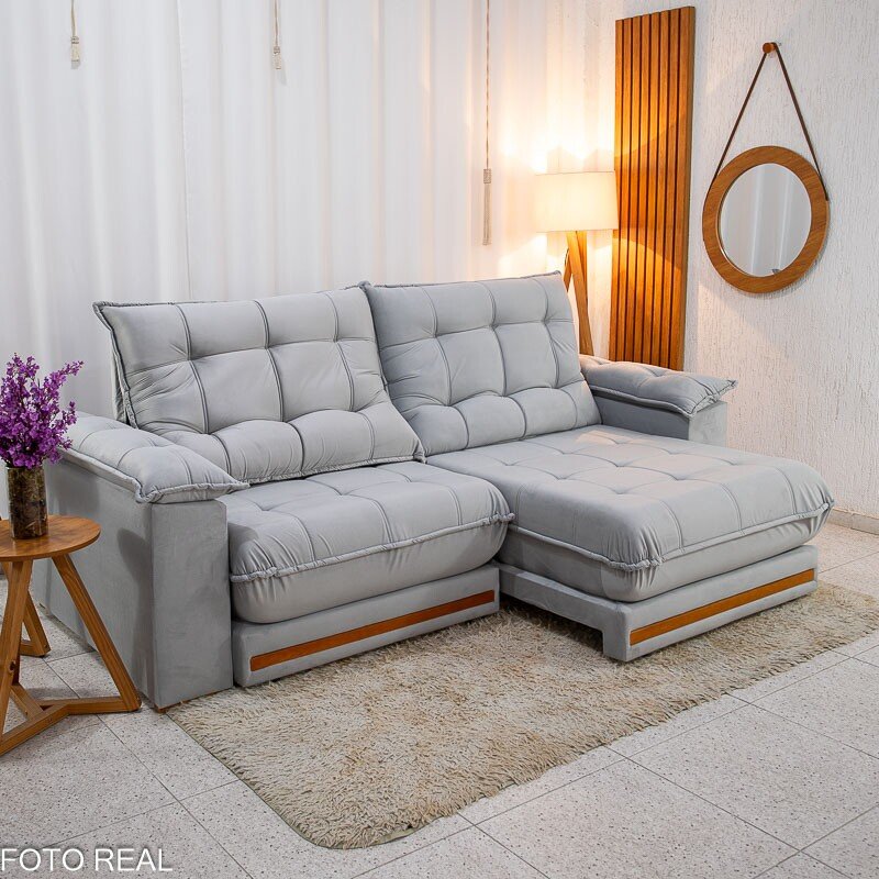 Sofá Retrátil Reclinável Barcelona 2.50m Veludo Prata 321 - D33 e Molas Ensacadas - Imagem 2
