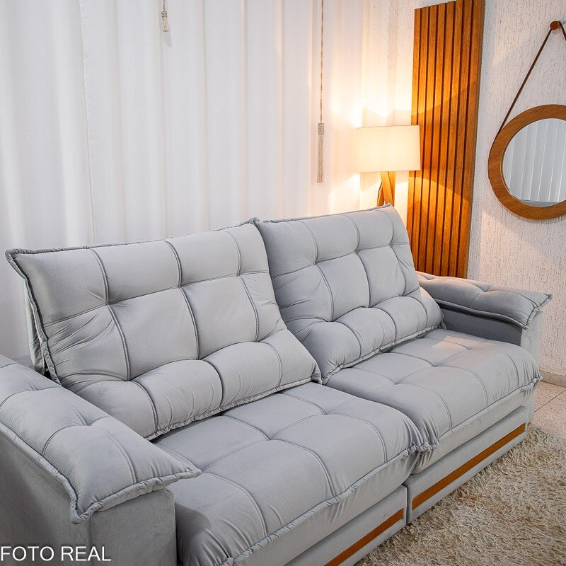 Sofá Retrátil Reclinável Barcelona 2.50m Veludo Prata 321 - D33 e Molas Ensacadas - Imagem 6