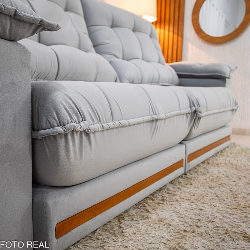 Sofá Retrátil Reclinável Barcelona 2.50m Veludo Prata 321 - D33 e Molas Ensacadas - Imagem 7