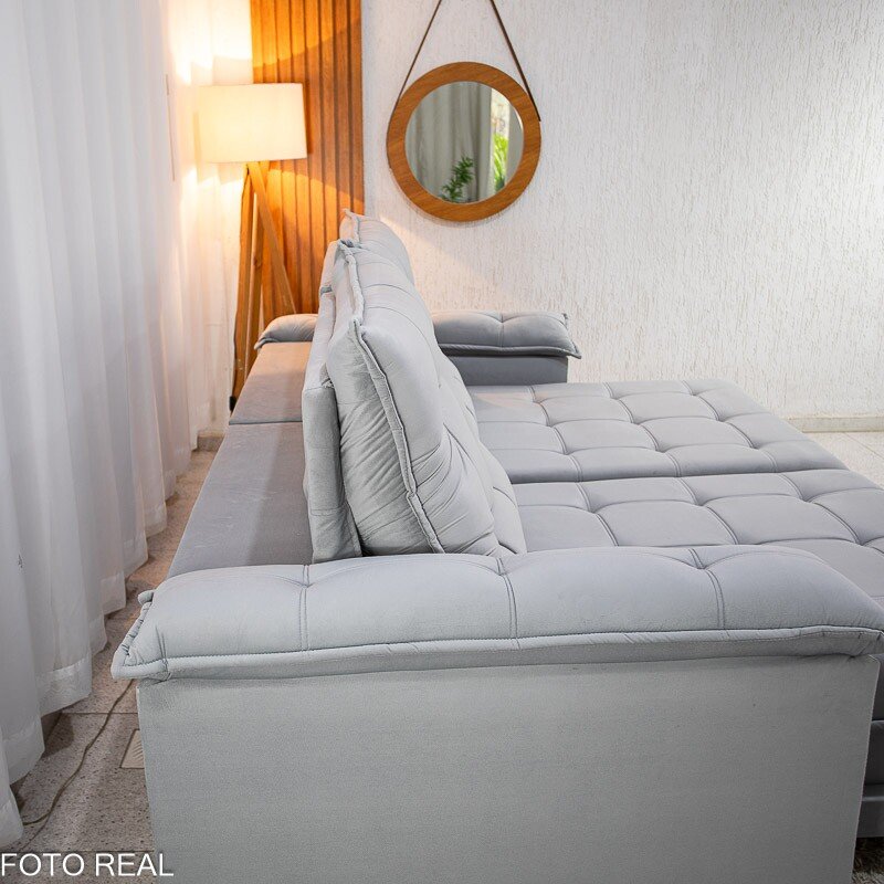 Sofá Retrátil Reclinável Barcelona 2.50m Veludo Prata 321 - D33 e Molas Ensacadas - Imagem 8