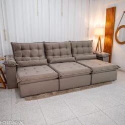 Sofá Retrátil Reclinável Emanuelly 3.20m Veludo Capuccino 02 - D28 Soft