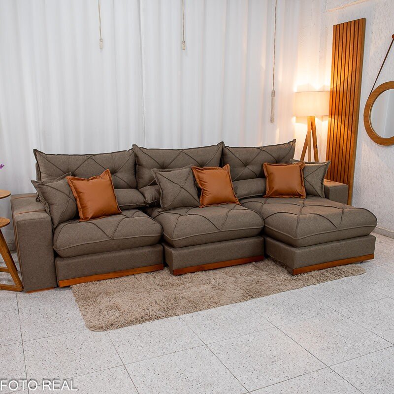 Sofá Retrátil Reclinável Gran Bello 3.20m Linho Marrom 28 - Molas Ensacadas - Imagem 2