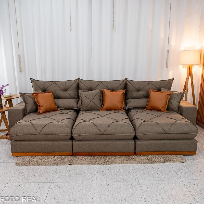 Sofá Retrátil Reclinável Gran Bello 3.20m Linho Marrom 28 - Molas Ensacadas - Imagem 4