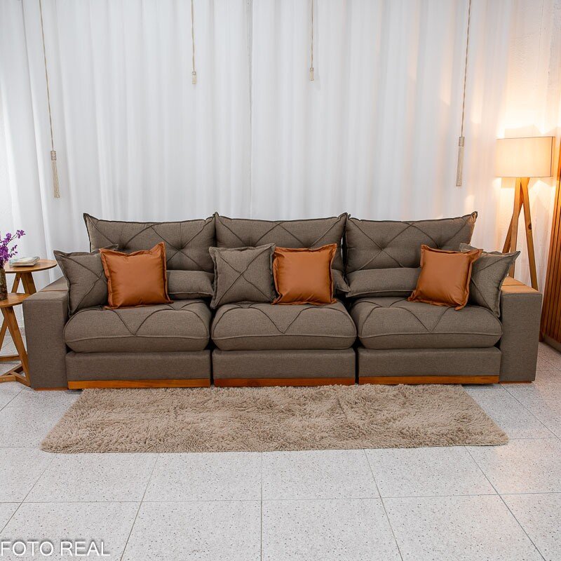 Sofá Retrátil Reclinável Gran Bello 3.20m Linho Marrom 28 - Molas Ensacadas - Imagem 5