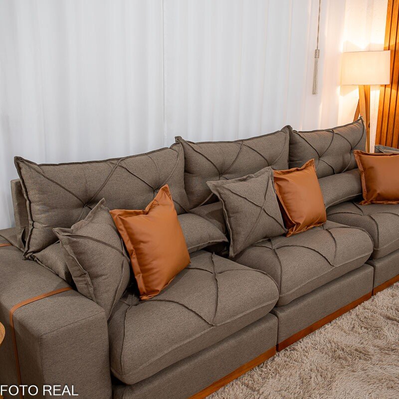 Sofá Retrátil Reclinável Gran Bello 3.20m Linho Marrom 28 - Molas Ensacadas - Imagem 6