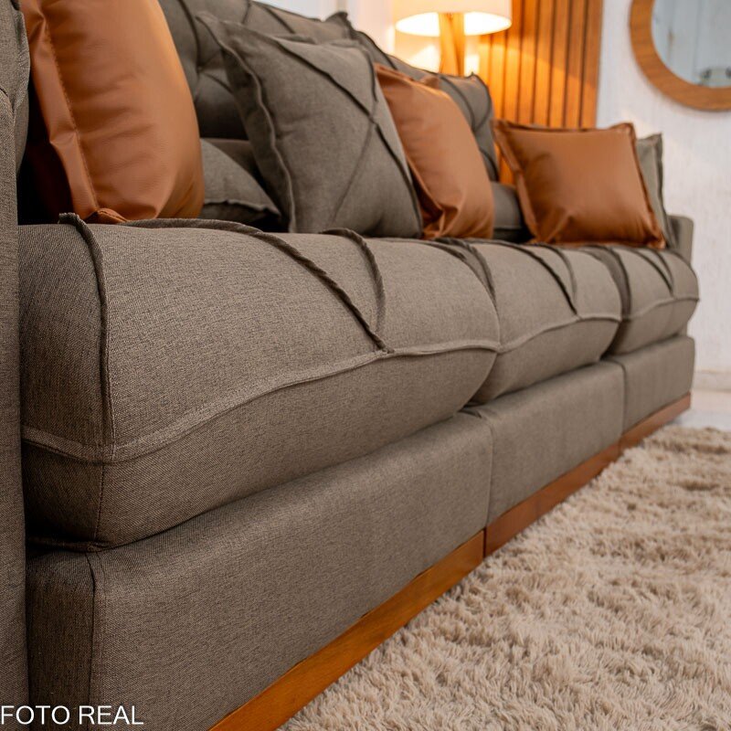 Sofá Retrátil Reclinável Gran Bello 3.20m Linho Marrom 28 - Molas Ensacadas - Imagem 7