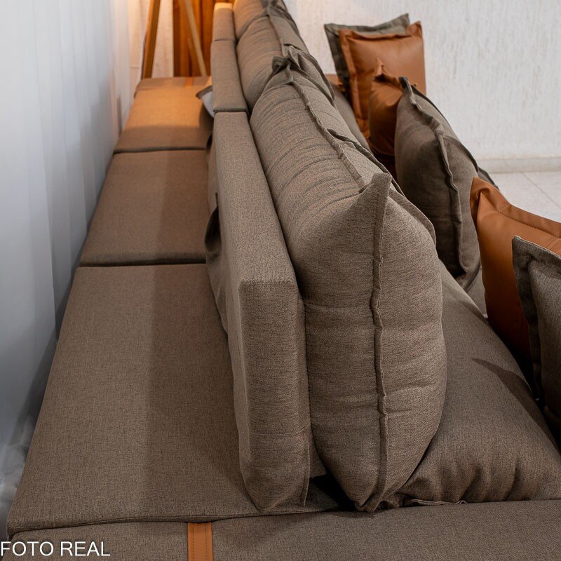 Sofá Retrátil Reclinável Gran Bello 3.20m Linho Marrom 28 - Molas Ensacadas - Imagem 8