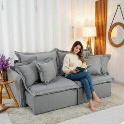 Sofá Retrátil Reclinável Lima 2.00m Linho Cinza A59 - Sem Caixa