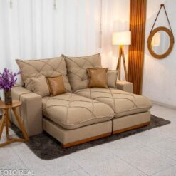 Sofá Retrátil Reclinável Malibu 2.10m Linho Bege 1006 - D33 e Molas Ensacadas